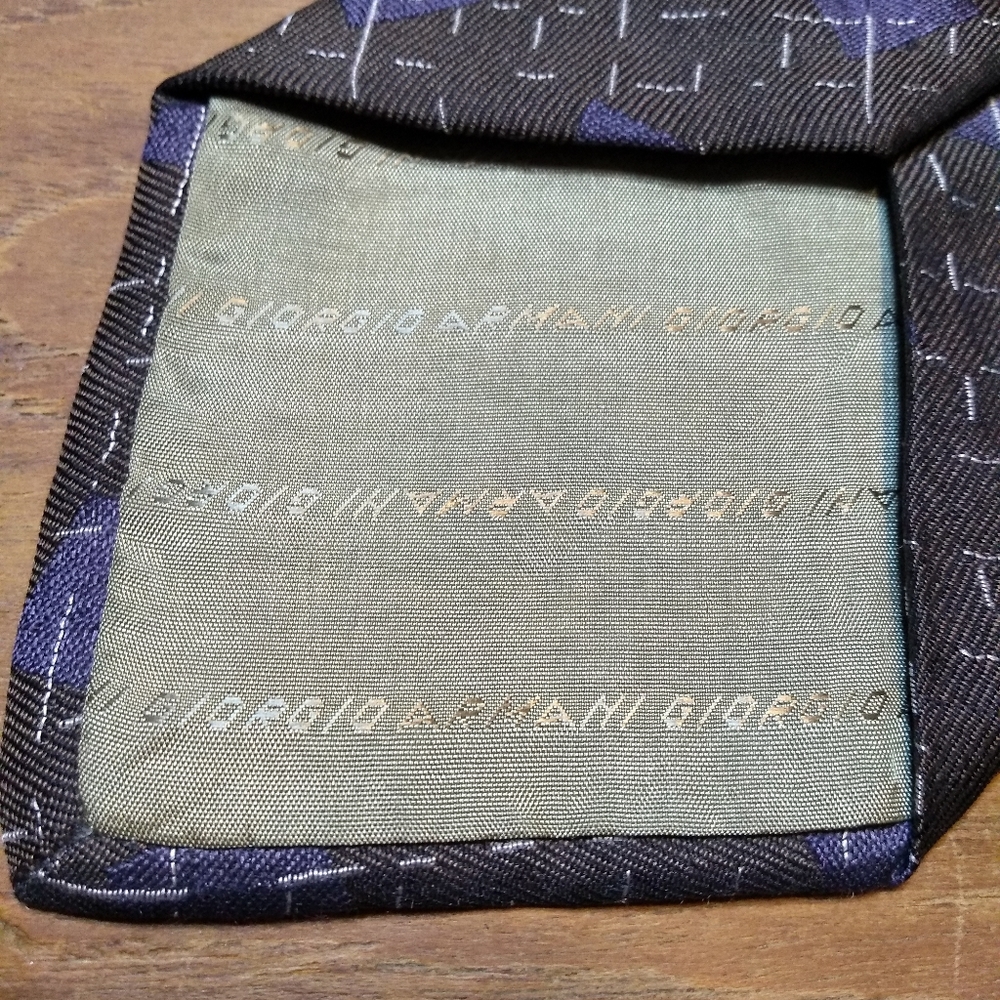 Giorgio Armani Tie, 100% Silk, Black, Blue Diamonds & Grey Flecks, Made … - Picture 5 of 10
